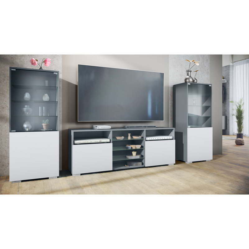 Rikkita Unfinished Entertainment Centre for TVs up to 65", Anthracite/White Matt