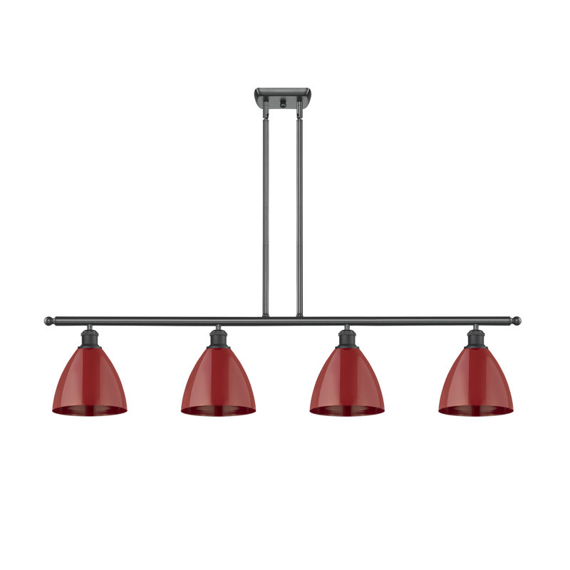 Luminaire suspendu 4 lumières pour îlot de cuisine, Rouge, Noir mat