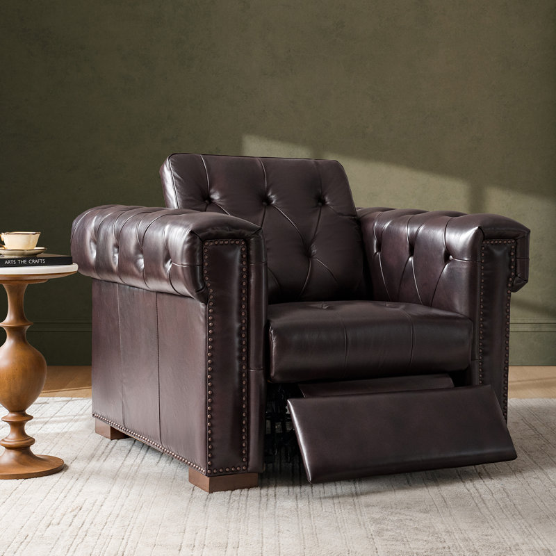 Burbank Traditional Genuine Leather Power Recliner, Espresso