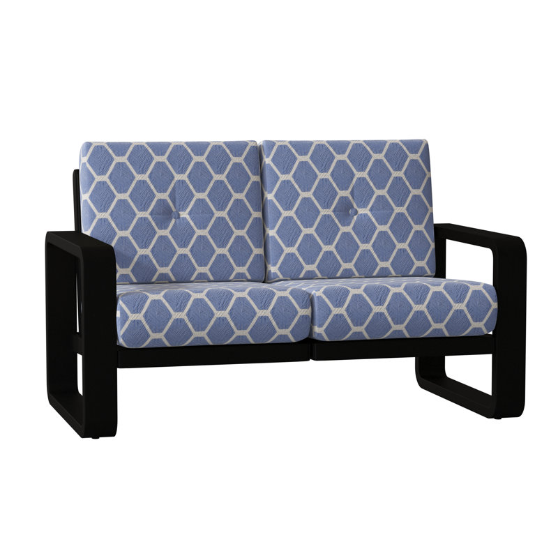 Vale 58.5'' Wide Aluminum Loveseat with Cushions, Brisa Lasso Distressed, Textured Black