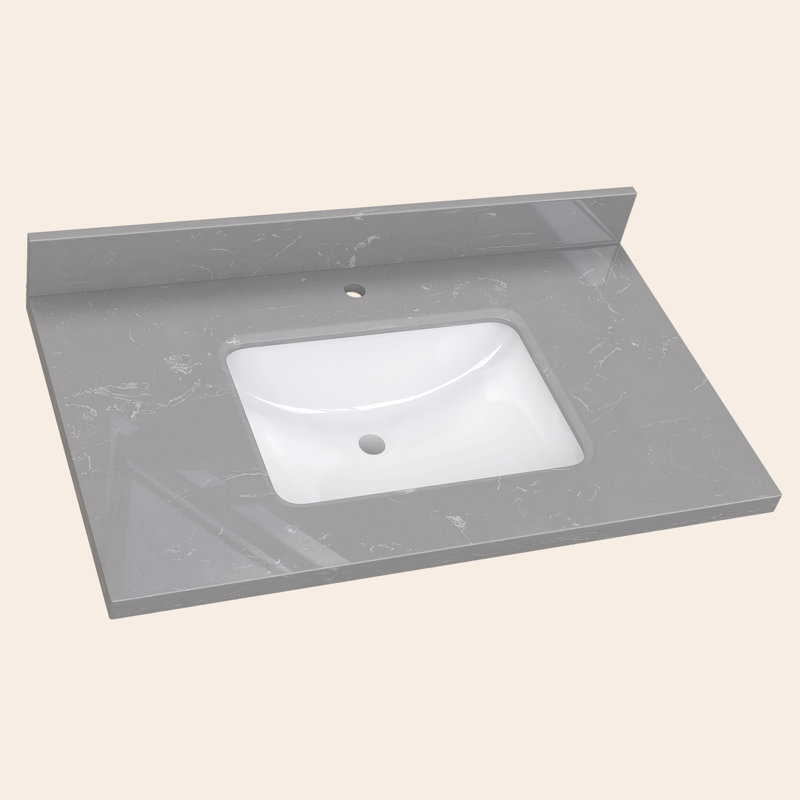 Comptoir de meuble-lavabo en pierre reconstituée de 30 po x 22 po avec comptoir intégré en faux pierre avec dosseret de 4 po pour salle de bain en marbre gris