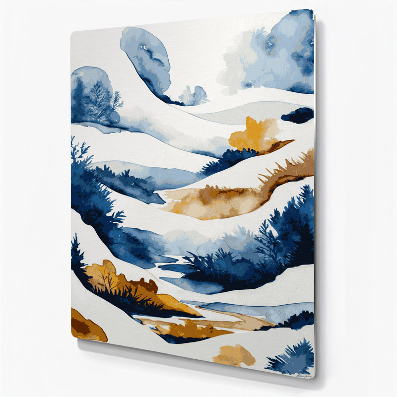 Aquarelle paysage 34, art mural en métal beige, H 14 po x l 11 po