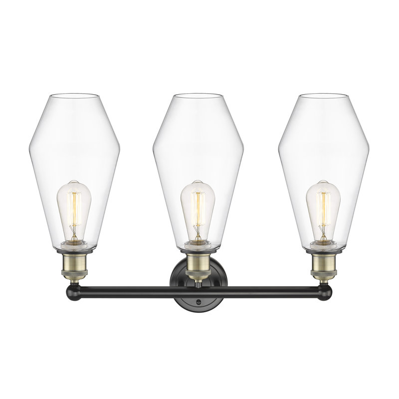 3 - Light Dimmable Vanity Light, Clear, Black Antique Brass