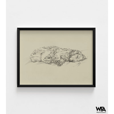 Sleeping Dog Drawing Print, Framed Doggo Wall Art, Cute Pet Print, Dog Owner Gift Print, Animal Drawing Print, Framed Wall Art