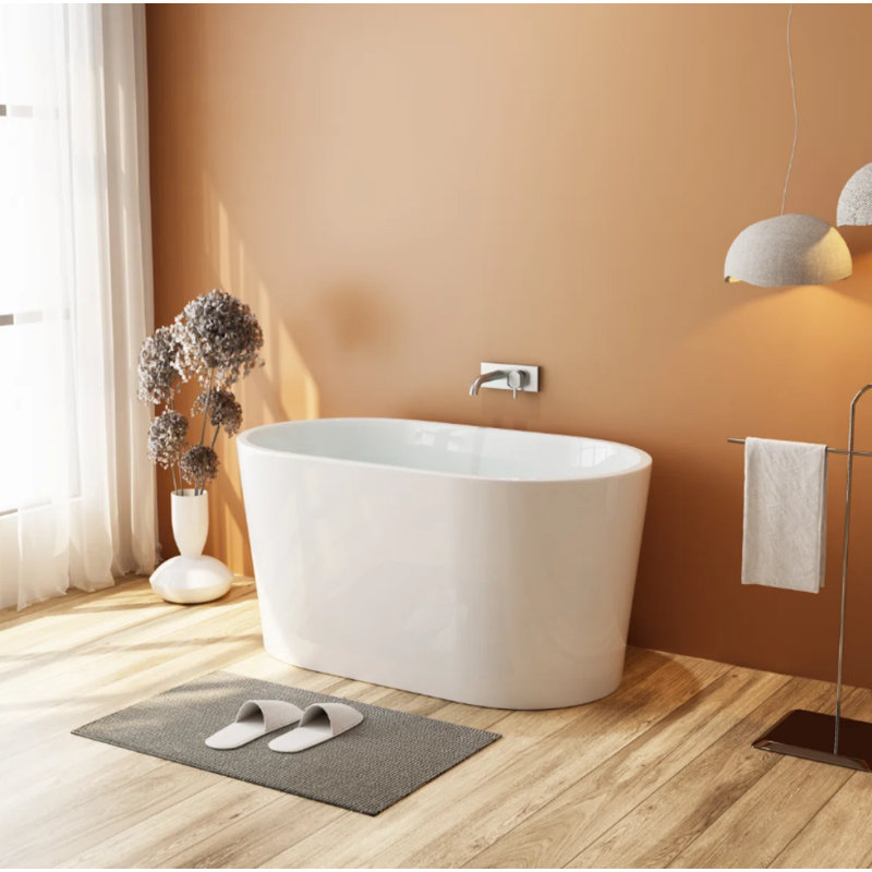 Selene 47'' x 27'' Freestanding Soaking Acrylic Bathtub with Side Drain, Gold