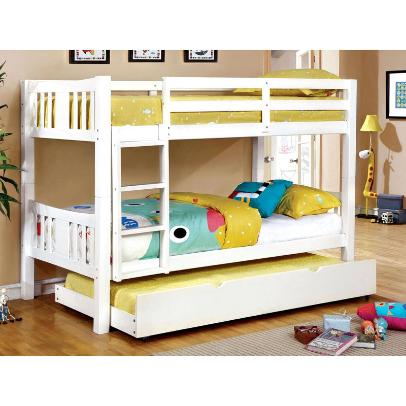 Lit simple superposé en bois massif blanc de style transitionnel attaché, 13 pièces Lattes, rails de montage et de verrouillage, lit gigogne non inclus, non