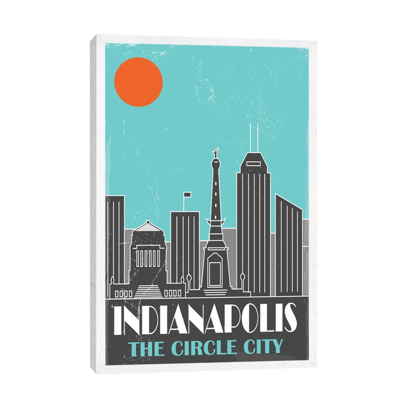 Indianapolis, Sky Blue - Print on Canvas, 101.6 cm H x 66.04 cm W, White Framed