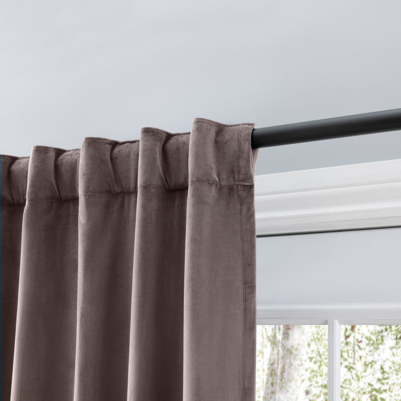 Premium Velvet Myreon Solid Color Room Darkening Thermal Rod Pocket Decorative Tie-Up Curtain Panel, Mauve