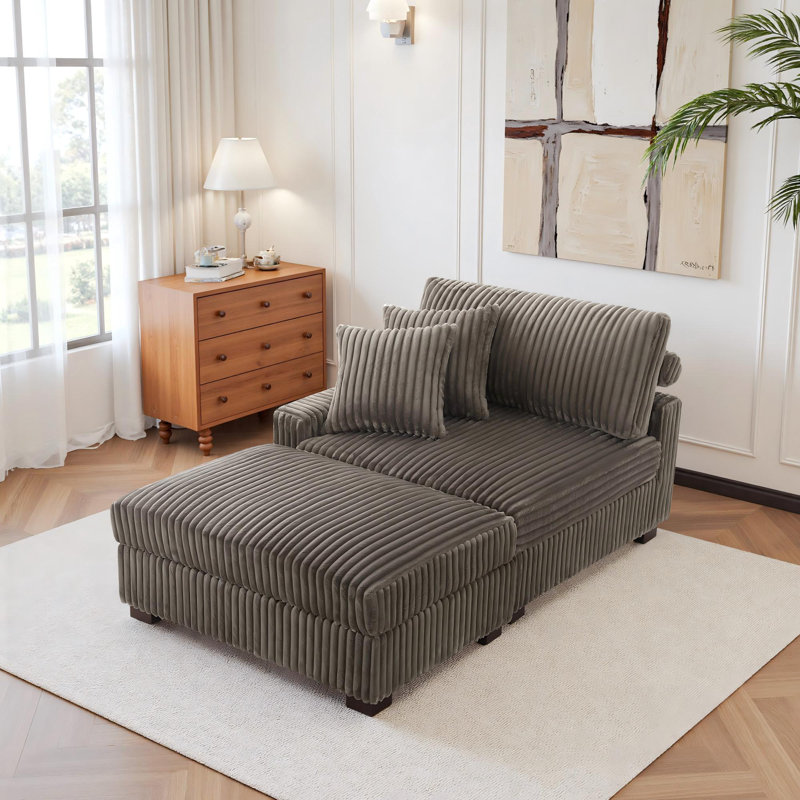 Upholstered Chaise Lounge, Left Hand Facing, Light Brown