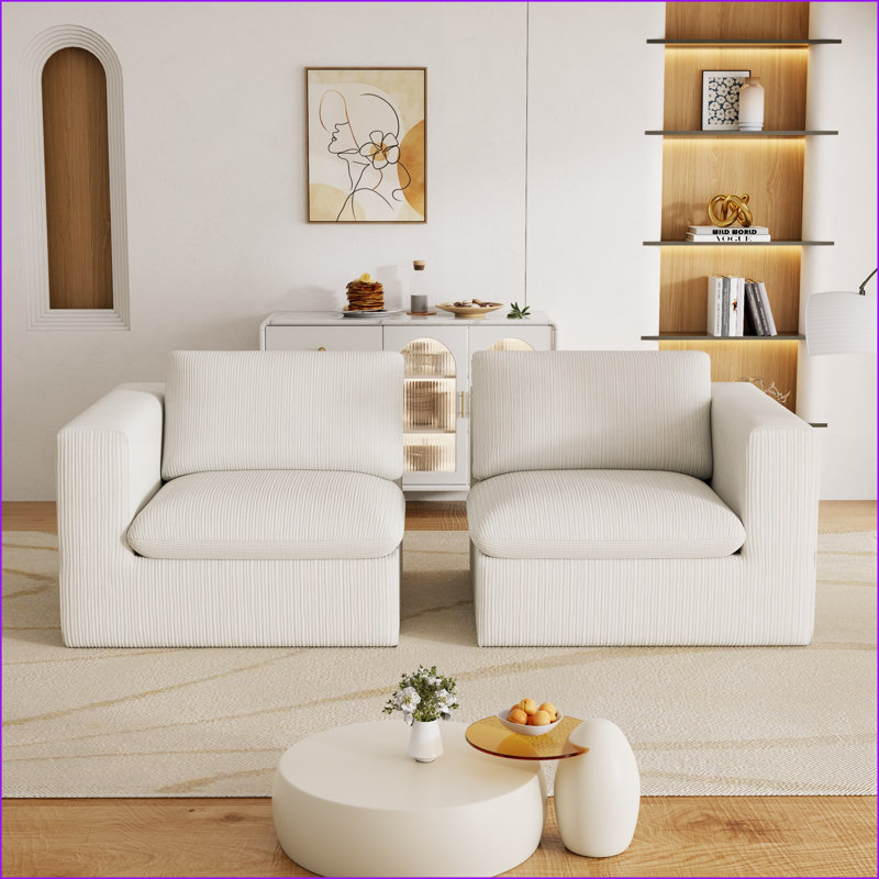 Canapé modulaire surdimensionné, causeuse modulaire 2 places | Tissu en velours côtelé 78,8 po | Rayures beiges