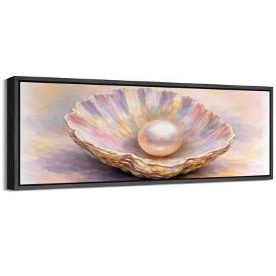 Pastel Iridescent Oyster Shell with Pearl Elegant Coastal Wall Decor Extra Large Pictures Framed Canvas Print Wall Art