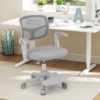 Chaise de bureau pour enfants avec hauteur réglable, accoudoirs et repose-pieds gris