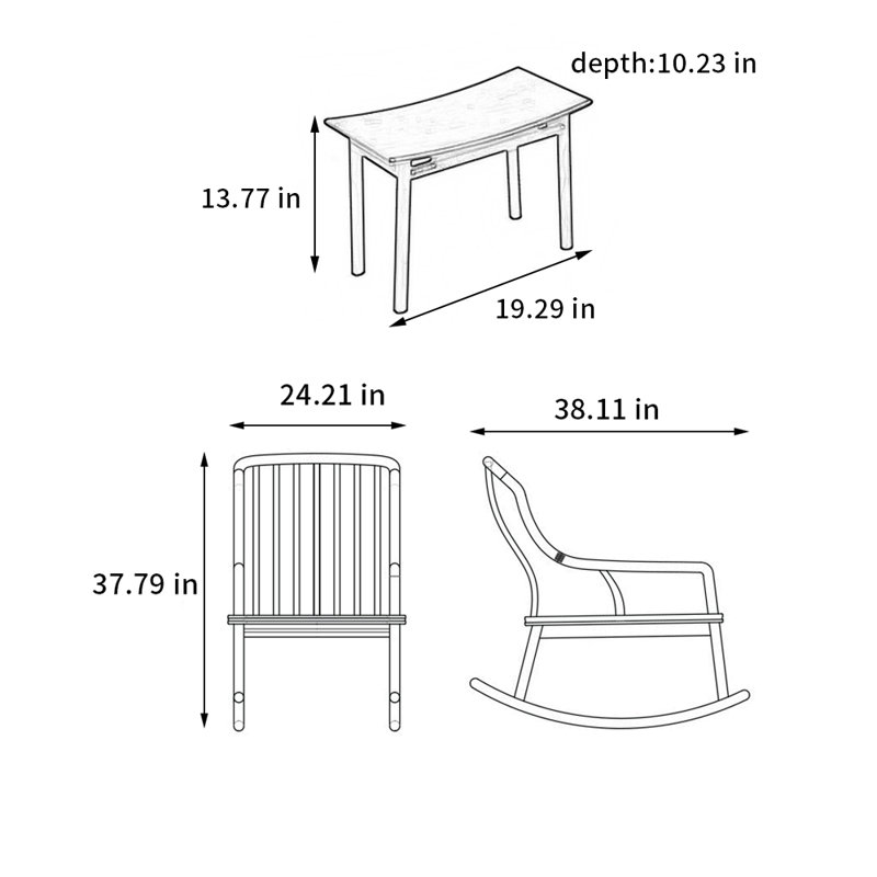 Chaise berçante en bois massif, Brun