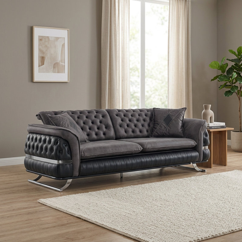 Canapé luxueux Chesterfield, Argent argent, Noir