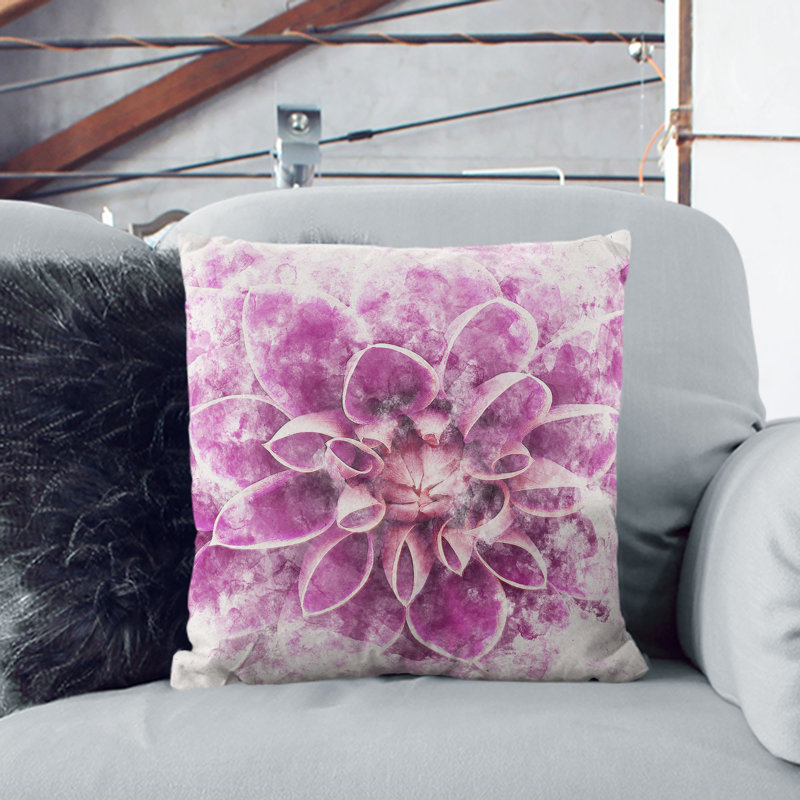 Dahlia Flower Watercolour Cushion with Filling, Black, 55cm H x 55cm W x 20cm D