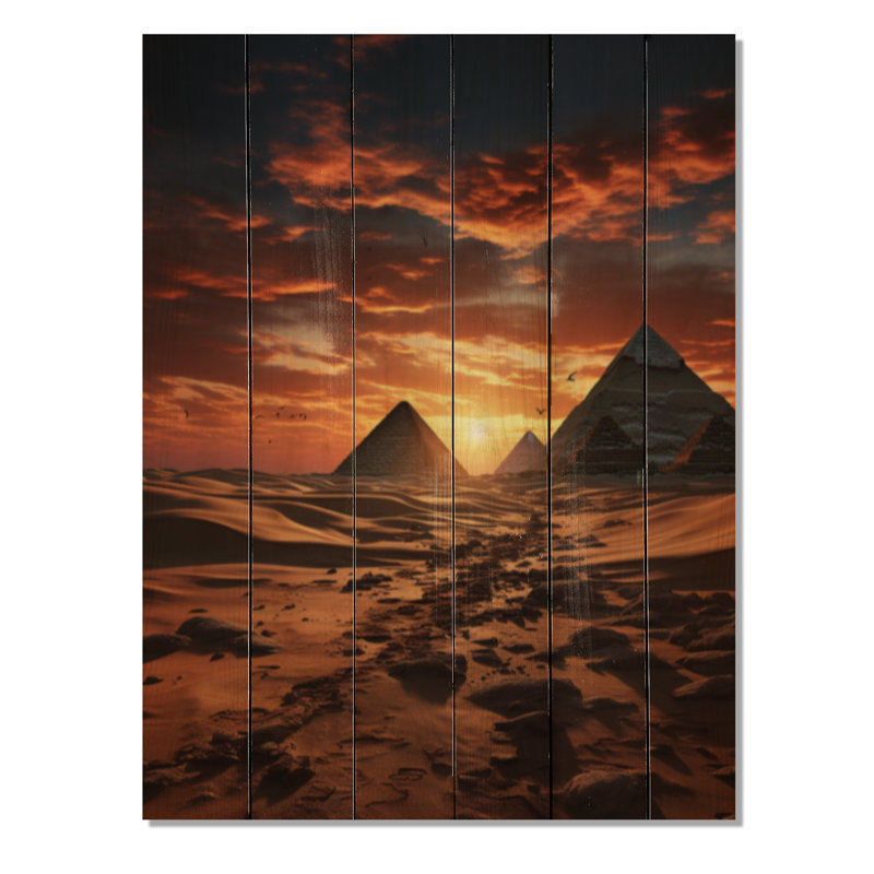 Égypte Golden Pyramids II - Égypte, reproduction sur bois de pin naturel, H 40 po x l 30 po x P 0,78 po