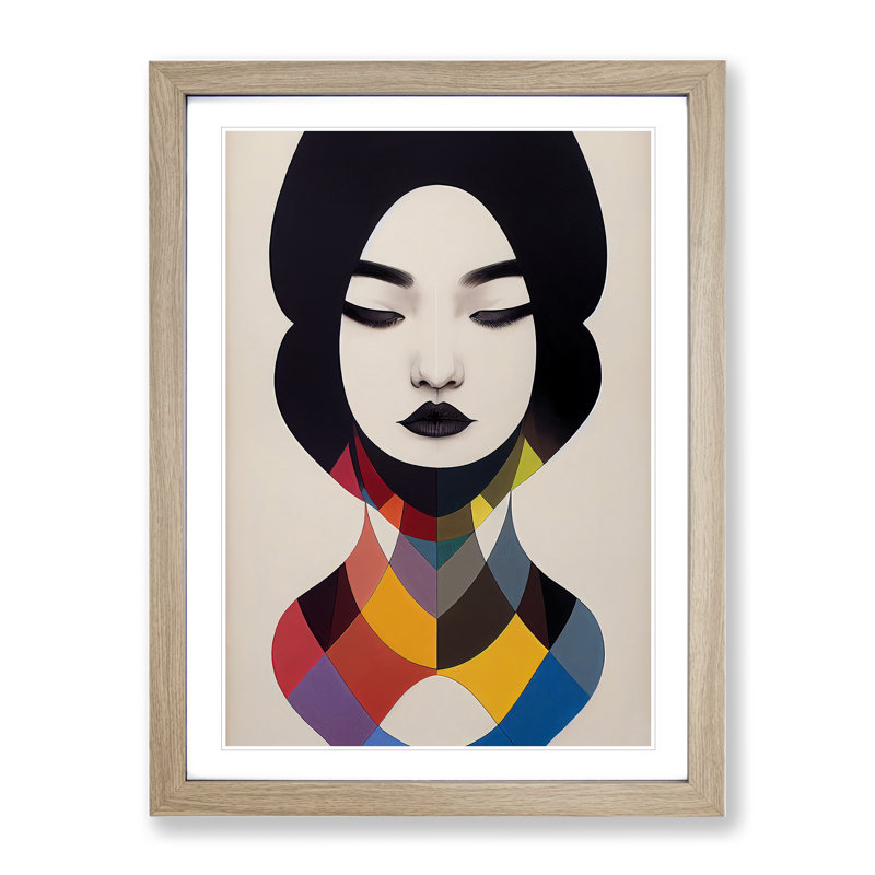 Abstract Coloured Woman No.5 - Wall Art, 34cm H x 25cm W x 2cm D, Oak Framed