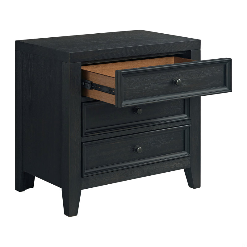3-Drawer Nightstand, Black