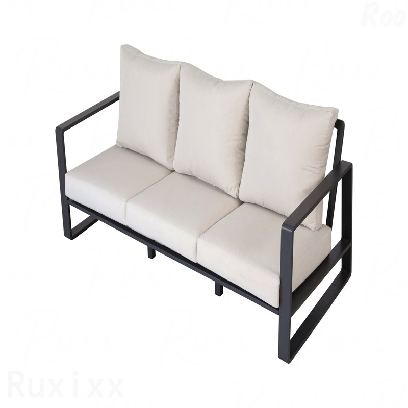 Brown Three-Person Sofa + Rectangular Coffee Table Light Cushions Yb15052