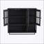 Armoire murale 3 portes en bois avec rangement ouvert et caché, porte en verre, barre à serviettes, noir-634429742