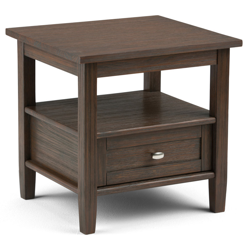 Farmhouse Brown Wood and Metal End Table with Storage