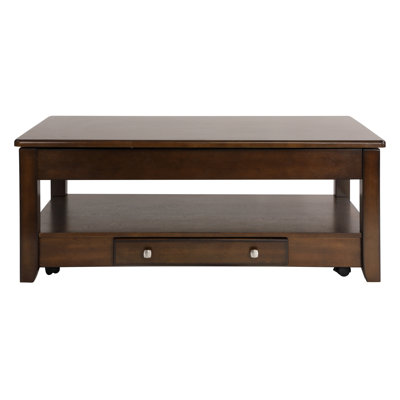 1Pc Contemporary Lift Top Cocktail Table With Drawer And Shelf Dark Cherry Finish Wooden Furniture