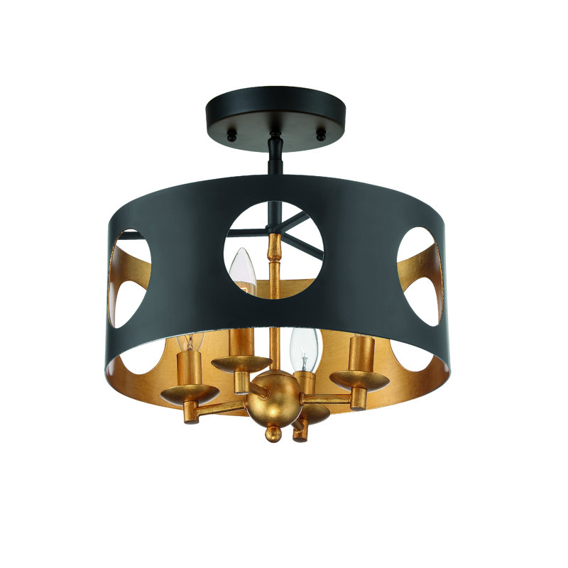 Annabel Semi Flush Mount, Matte Black/Antique Gold