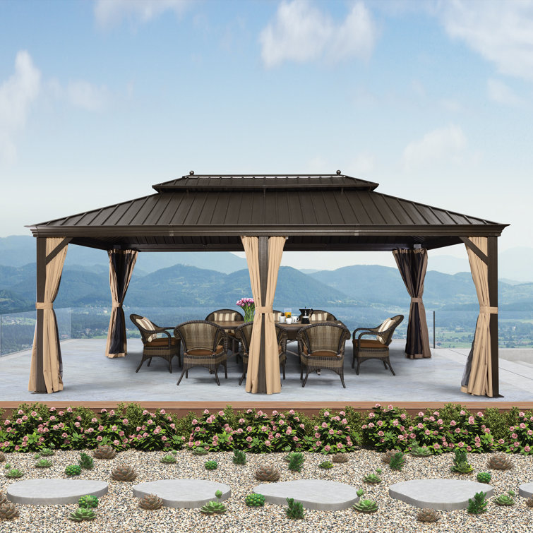 PURPLE LEAF 12' X 20' Hardtop Gazebo Canopy for Patio Deck Backyard Heavy Duty Outside Sunshade with Netting and Curtains Outdoor Permanent Metal Pavilion