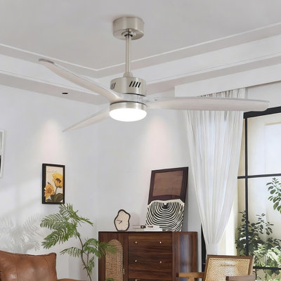 Glio 52 in. Nickel White Downrod Standard Ceiling Fan with Integrated LED with Remote Included DC Motor Reversible