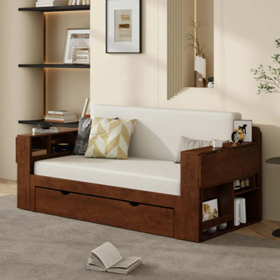 Daybed With Removable Desk, Storage Drawers & Hydraulic Side Table