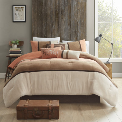 Ensemble de couette 7 pièces en faux daim corail Palisades pour lit Cal King