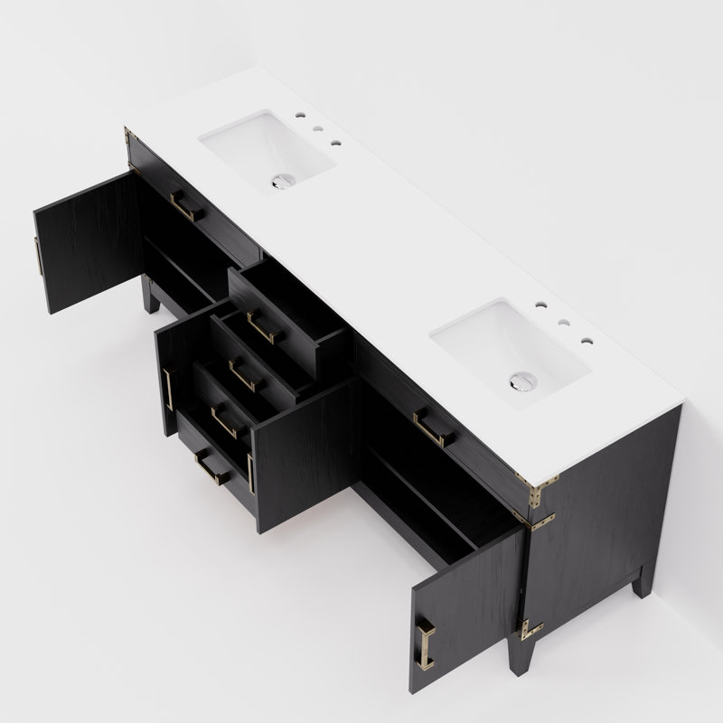 Laurel 84 in W x 22 in D Double Bath Vanity Top, Black Oak, White Cultured Marble