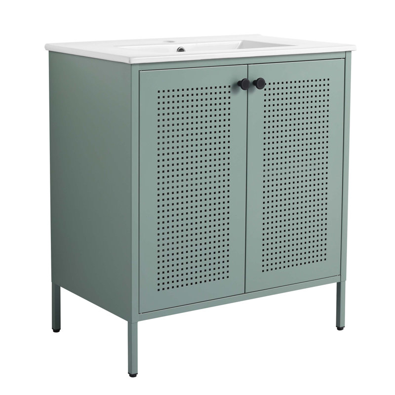 Meuble-lavabo autoportant de 30 pouces avec comptoir en céramique, Vert