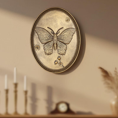 Vintage Butterfly Wall Sculpture, Antique Wall Decor, Gold Wall Art, Hanging Decoration with Embossed Butterfly Design