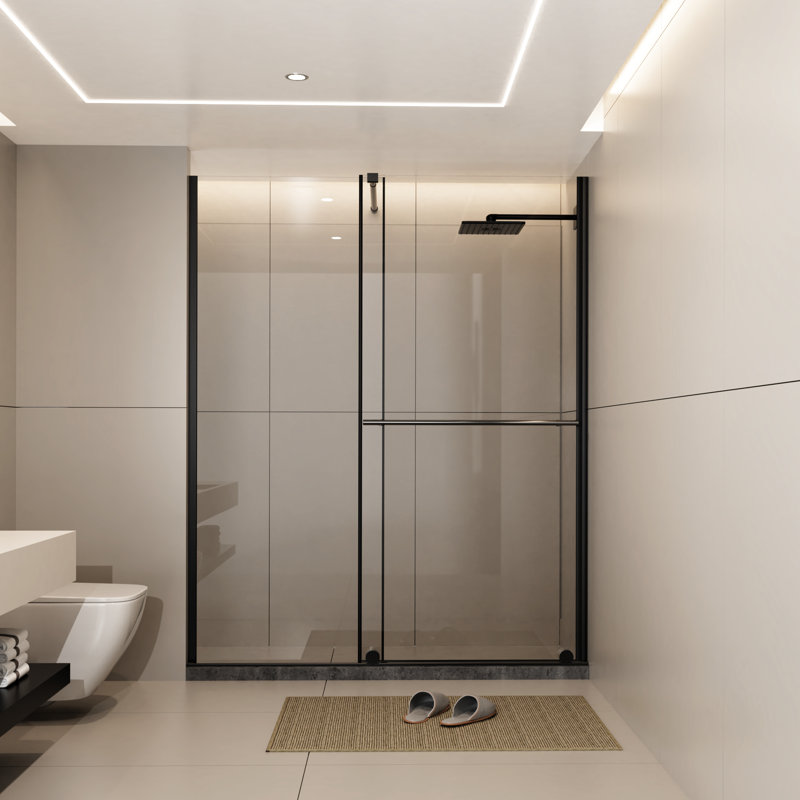 Walk-In Shower Screen 72 In.H X 30 - 60 In.W, 1/4" Thick Glass, Stainless Steel Handle, Black Supporting Bar, Door, Dual Usage, Solid And Stable, Leak- In.W Glass 1/4 Inch Tempered Handle & Dual