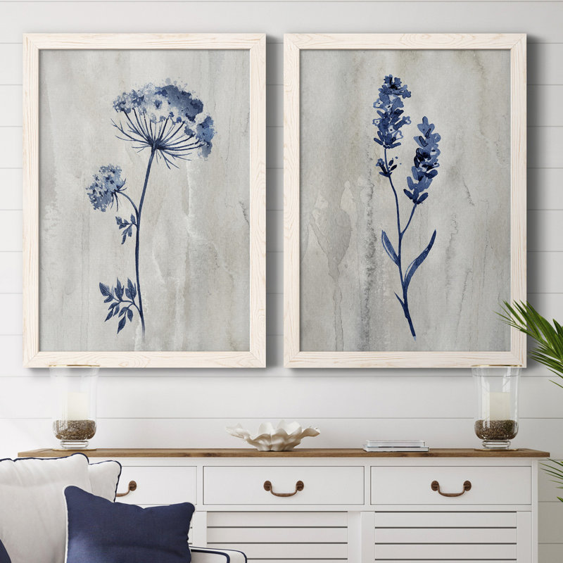 «Indigo Botanical I», ensemble de 2 reproductions d'impressions, Toile encadrée, H 44 po x l 31 po, Blanc