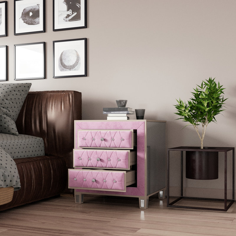 Havelka 3 - Drawer Nightstand, Pink