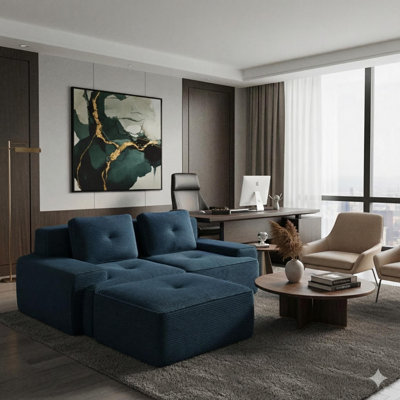 82" L-Shaped Modular Sectional Sofa, Corduroy 2-Seater With Ottoman Deep Seat, Tufted Design, No Tool Setup, Non-Slip Base,Green