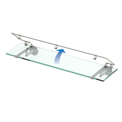 Wall Mount Rectangle Glass Shelf With Solid Brass Rails / Tempered Glass Floating Shelf