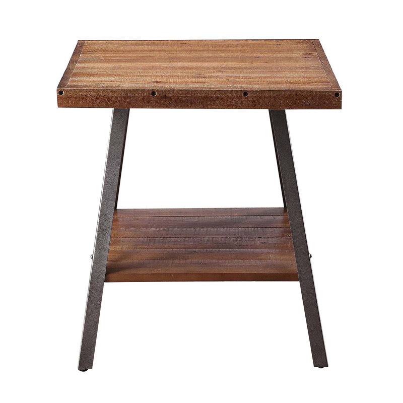 Ensemble de 2 tables de bout en chêne patiné et noir sablé avec tablettes