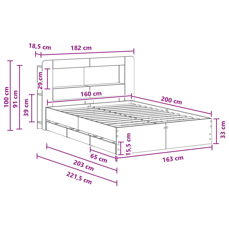 Bed, Grey Sonoma, European Kingsize (160 x 200 cm)