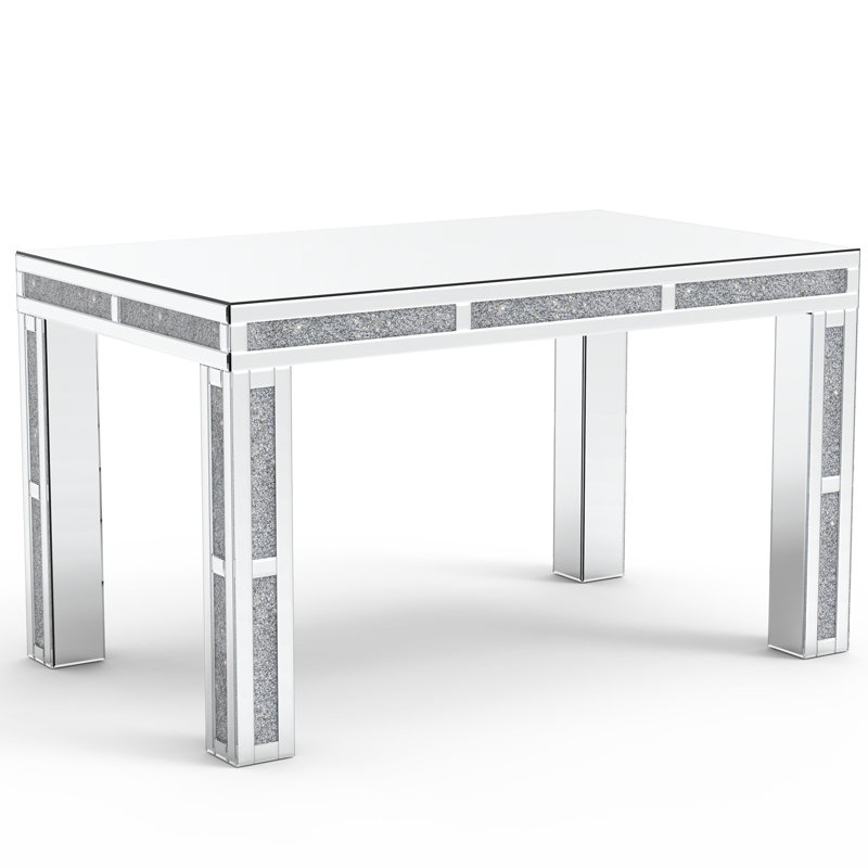 Table de salle à manger 31 "en verre miroir argenté et faux cristal