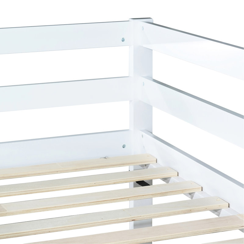 Lit simple mezzanine blanc avec plateau en bois d'hévéa massif Robuste et fiable. Espace de rangement supplémentaire en dessous. Guide d'assemblage facile Augmentez l'organisation de votre chambre à coucher. Processus simple