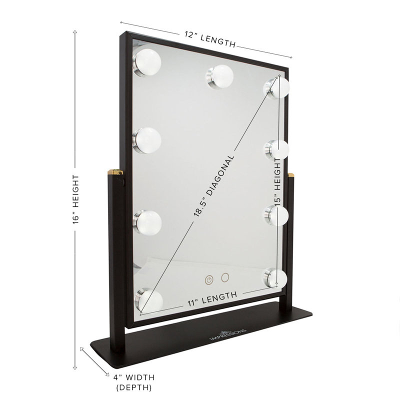Hollywood Touch Duotone Makeup Mirror with 9 LED Bulbs, Lighted Vanity Mirror with USB Power Outlet, Black