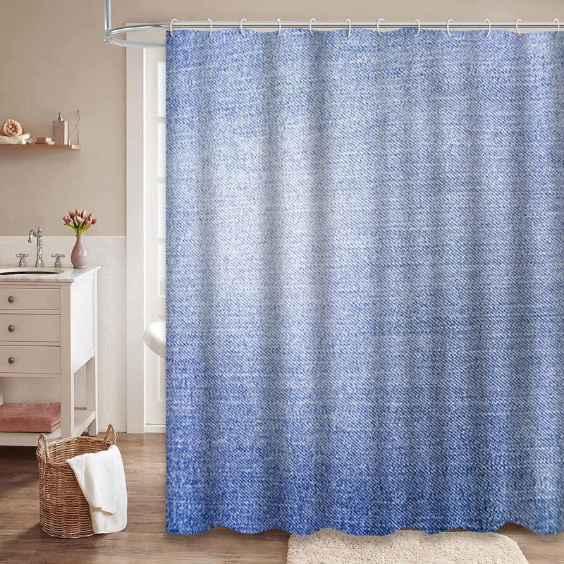 Rideau de douche en denim bleu marine à 12 crochets, L 72 po x l 84 po