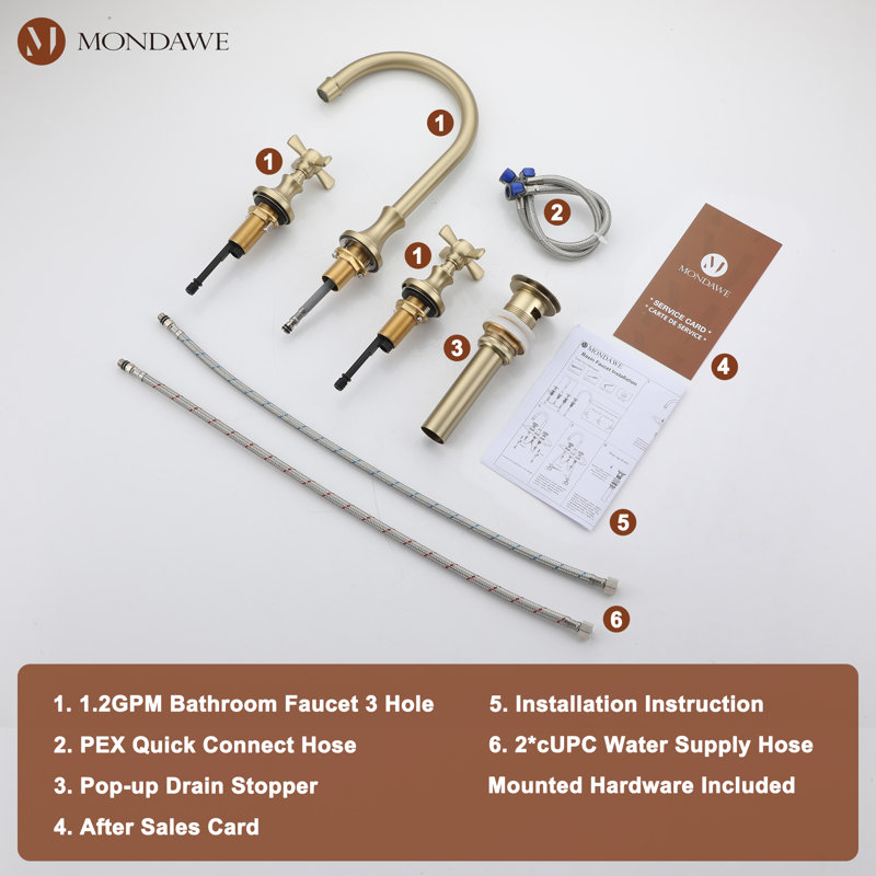 Widespread 2-handle Bathroom Faucet, Gold