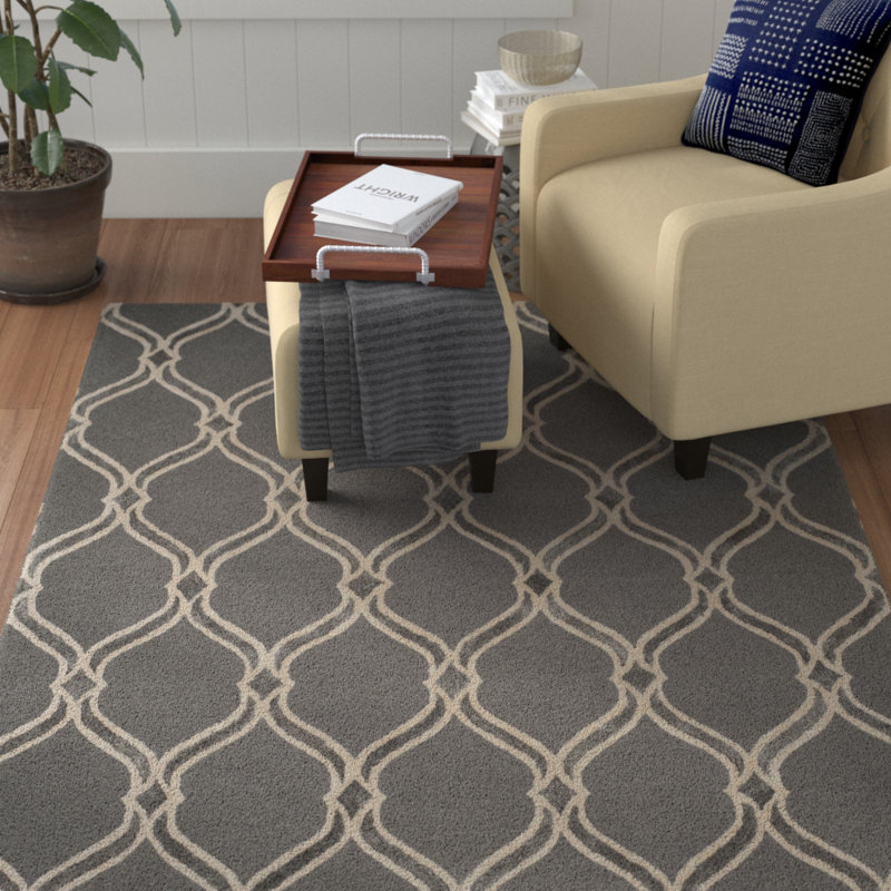 Patchin Hand Tufted Wool/Viscose Geometric Rug in Dark Gray/Ivory, Rectangle 8' x 10'