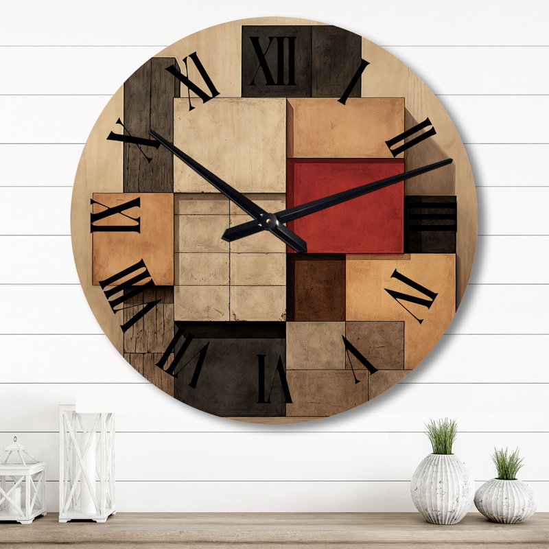 Horloge murale en bois surdimensionnée avec art abstrait rétro, Grand