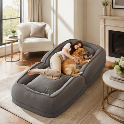 Upholstered Human Dog Bed for Adults and Pets, Foldable Sofa with 5 Adjustable Positions and Soft Pillows for Comfort and Versatility