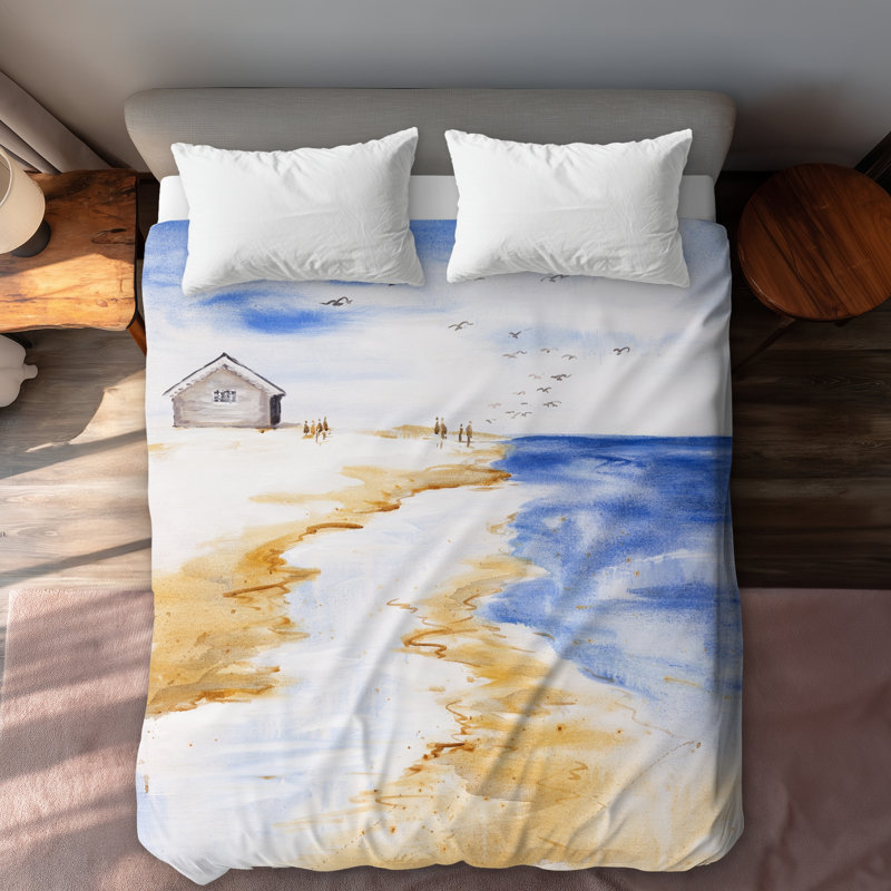 Beach House Blue Waves Queen Duvet Cover - Home Decor